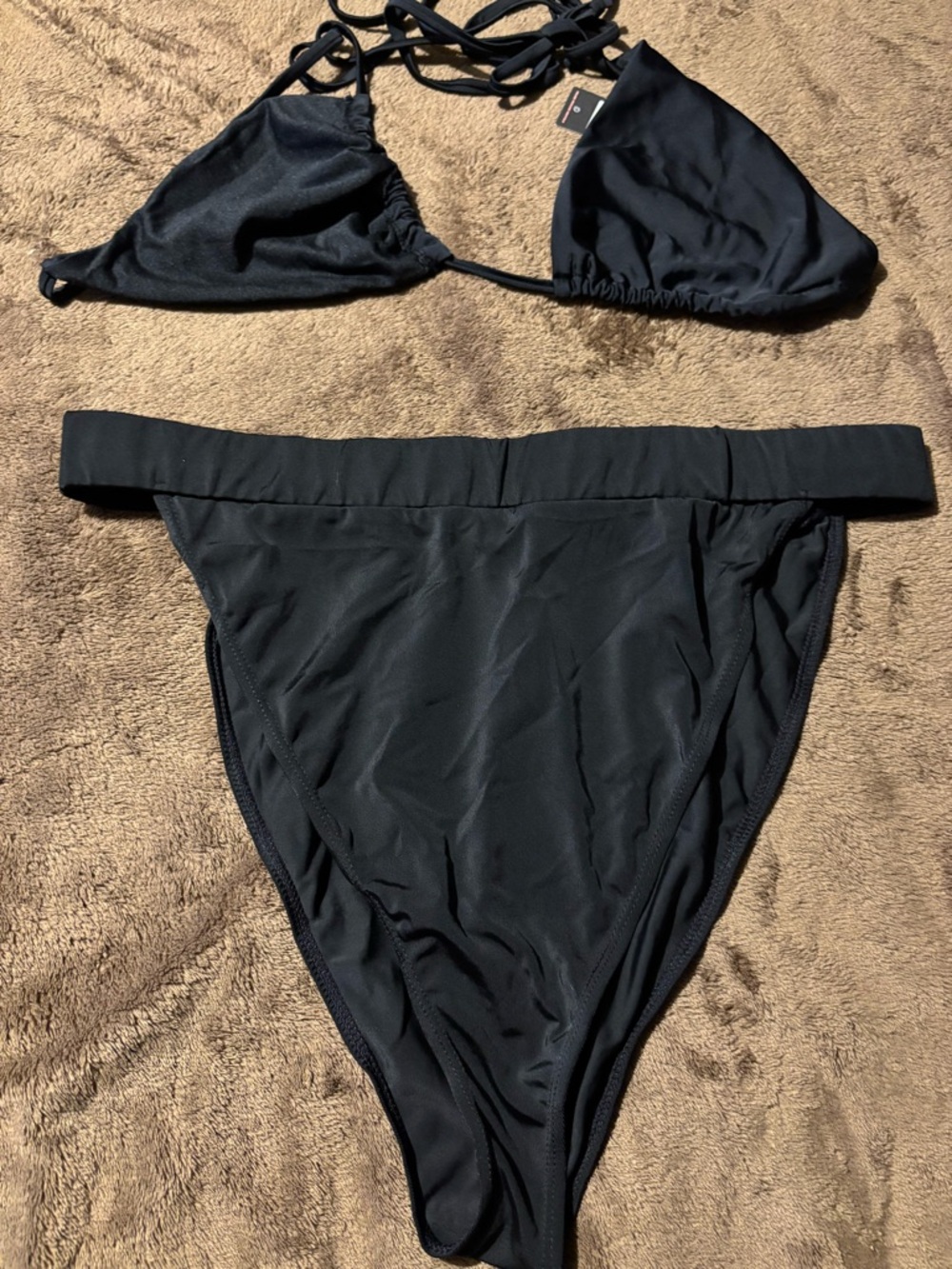PrettyLittleThing Black Tie-String Triangle Bikini Set